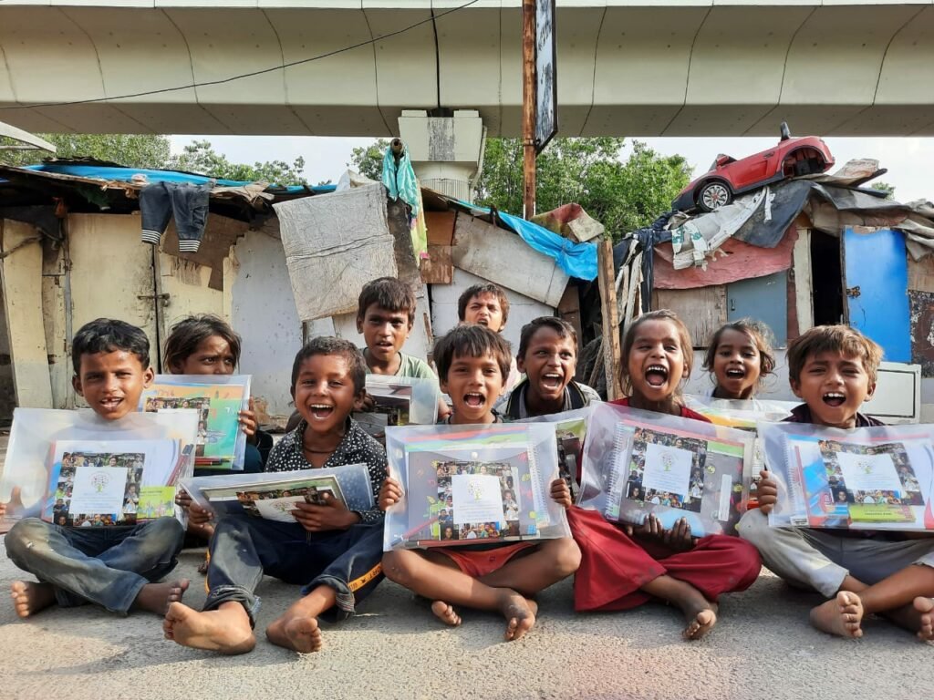 Education kit distribution — stationery and books for underprivileged children